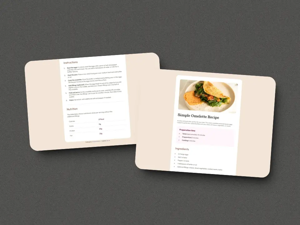 Recipe page screenshot